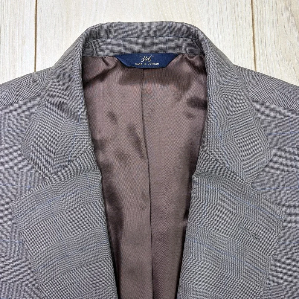 Brooks Brothers 346 Madison Fit Windowpane Glen Plaid Wool Suit Mens 45R 34x29